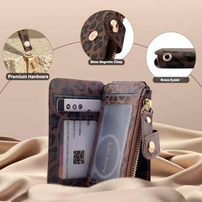 M-Plateau RFID Blocking Keychain Wallet With Leather Wrist Strap | Keychain Wristlet, Womens Card Holder with Zipper Coin Pocket and ID Window - color: Leopard