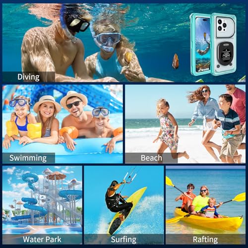 Waterproof Phone Case Up to 6.9 inch | IPX8 Underwater Phone Cases for Snorkeling | Universal Diving Case with Lanyard for iPhone 16 Pro Max/15/14/Galaxy S24 | Beach Cruise Essentials (Cyan) - color: Cyan