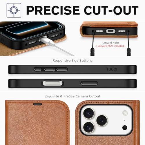 TUCCH Case Wallet for iPhone 17 Pro Max, RFID Blocking Folio, Light Brown | 4 Card Holders, Kickstand, PU Leather, Magnetic Closure, Shockproof TPU Shell, Protective Flip Cover - color: Textured Light Brown