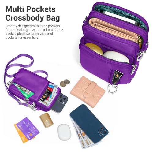 YINHEXI Small Crossbody Bags for Women Trendy, Mini Triple Compartment Cell Phone Crossbody Wallet Purses - color: Purple-2