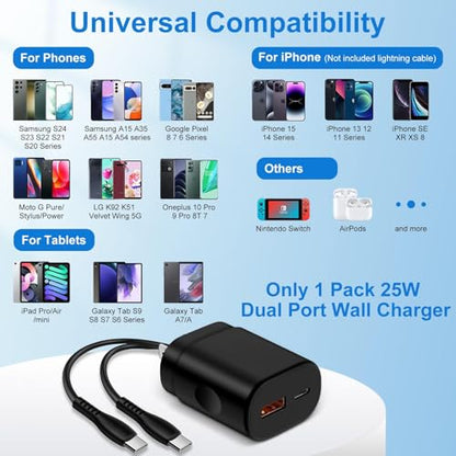 Charger Plug Super Fast Charging 25W 2Port USB A & USB C Wall Charger Block