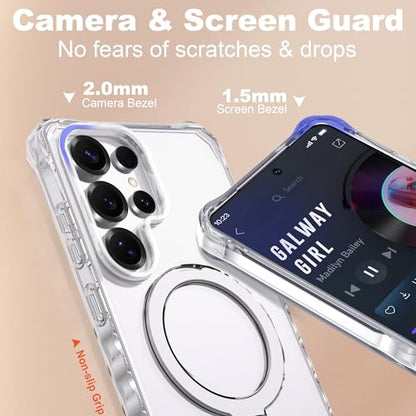 Compatible with Clear Samsung Galaxy S24 Ultra Case 6.8'' with Magnetic Ring Stand [Compatible with Mag-Safe] Military-Grade Wave Frame Phone Case for S24 Ultra, Clear - color: Clear, size: Samsung Galaxy S24 Ultra