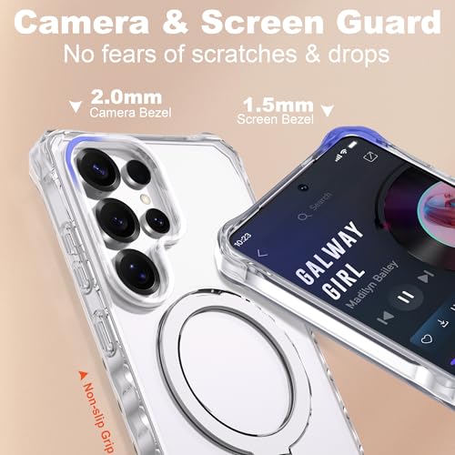 Compatible with Clear Samsung Galaxy S25 Ultra Case 6.9'' with Magnetic Ring Stand [Compatible with Mag-Safe] Military-Grade Wave Frame Phone Case for S25 Ultra, Clear - color: Clear, size: Samsung Galaxy S25 Ultra