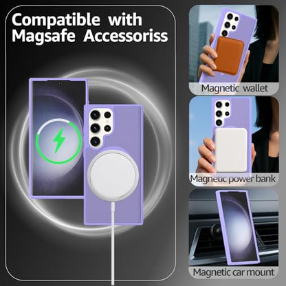 for Samsung Galaxy S23 Ultra Case Magnetic, [Compatible with Magsafe] Frosted 6.8-Inch Slim Fit Protection Wireless Charging Skin-Feel Shockproof Anti-Slip Protective Phone Cover, Light Purple - color: Purple Magnetic-02