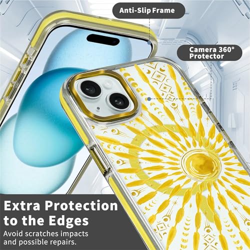 VisEnt Clear Case for iPhone 15 Plus, Magnetic Phone Case, Transparent Slim Cover, Military Grade Protection, Shockproof, Anti-Yellowing, Scratch Resistant, Folk Gold Sun - color: Folk Gold Sun, size: Iphone 15 Plus