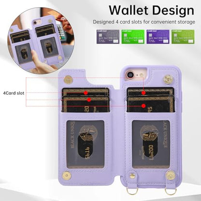 for iPhone 7/8/SE 2022/SE 2020 Wallet Case with Card Holder Slots and Strap, RFID Blocking Magnetic Flip Folio Cover, Crossbody Purse Protection Case with Kickstand,Purple Diamond - color: Purple Diamond, size: iPhone 7/8/SE 2022/SE 2020(6.6")