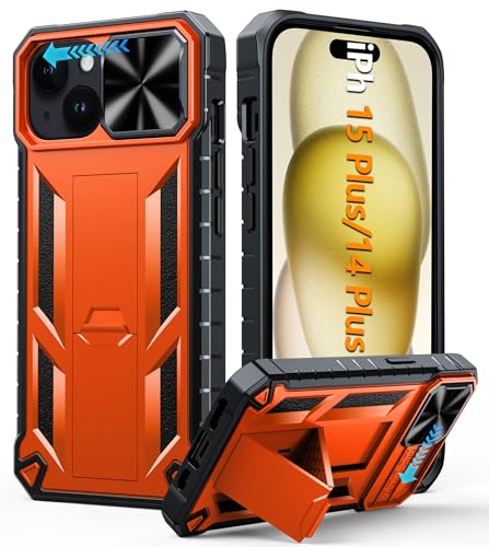 FNTCASE for iPhone 15 Plus Case iPhone 14 Plus Case with Kickstand & Slide | Military Grade Dropproof Protection, Heavy Duty Rugged Cell Cover, Bumper, Orange - color: Orange, size: For Iphone 15 Plus 6.7 Inch