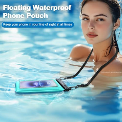 Rynapac Double Space Floating Waterproof Phone Pouch [Up to 8.5''], 2 Pack | Touchscreen, IPX8 Waterproof Phone Case, for iPhone 17 16 15 14 Pro Max, Adjustable Lanyard, Beach & Cruise Essentials 2026 - color: Pink & Green