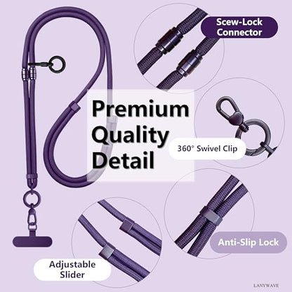 4-in-1 Phone Lanyard, Crossbody, Neck, Wrist & Finger Strap - color: Deep Purple