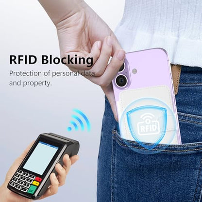 for MagSafe Wallet, Magnetic Phone Wallet with RFID Blocking, 4 Card Holder | Strongest Magnetic Card Holder for iPhone 17/16/15/14/13/12 Plus/Pro/Pro Max Series, Not for Mini, Clear ID Window, White - color: White