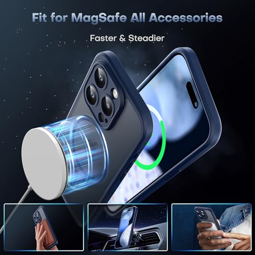 TOCOL Magnetic for iPhone 15 Pro Case, Upgraded Full Camera Protection, Compatible with Magsafe, Drop Protection, Translucent Matte Back Phone Cover 6.1-Inch (Dark Blue) - color: Dark Blue, size: Iphone 15 Pro