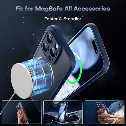 TOCOL Magnetic for iPhone 15 Pro Case, Upgraded Full Camera Protection, Compatible with Magsafe, Drop Protection, Translucent Matte Back Phone Cover 6.1-Inch (Dark Blue) - color: Dark Blue, size: Iphone 15 Pro
