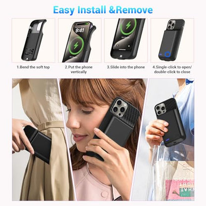 Battery Case for iPhone 15 Pro Max (6.7 inch), 2026 Upgraded High Capacity 13800mAh Battery Pack Rechargeable Charger External Charging Case with Tempered Glass Screen Protector Black - size: iPhone 15 Pro Max