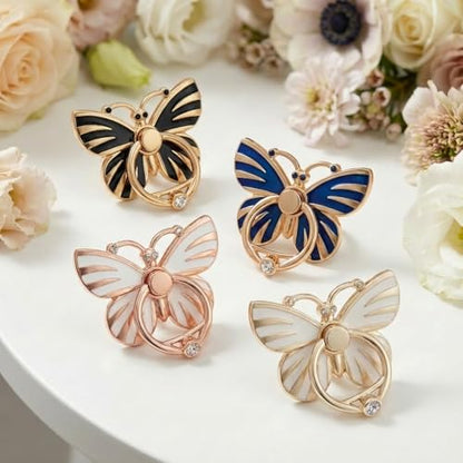 NXVX Butterfly Phone Ring Holder, White 360° Finger Grip & Kickstand - color: Golden Butterfly White