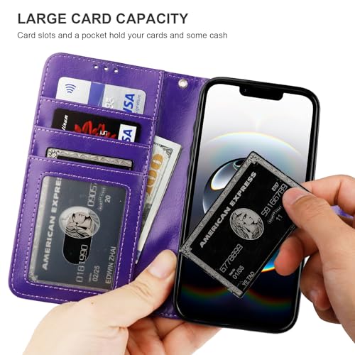 Bocasal Detachable Wallet Case Card Holder for iPhone 17e/16e, Purple | RFID Blocking Kickstand Card Slots Holder PU Leather Magnetic Shockproof Wrist Strap Removable Flip Protective Cover 6.1 inch - color: Purple