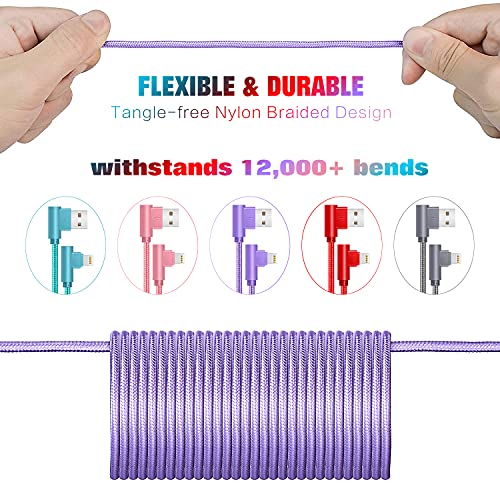 SHUSEL for iPhone Charger Cable USB to Lightning Cable 5Pack 90 Degree 6FT - size: 5colors 6FT
