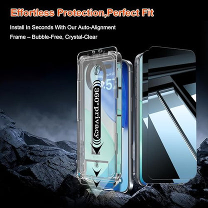 OneFish for iPhone13 Privacy Screen Protector 4-Way 360Anti-Spy Tempered Glass, 9H Hardness, 3D Curved Edges, Case-Friendly & Easy Installation - size: iPhone13 - 6.1inch