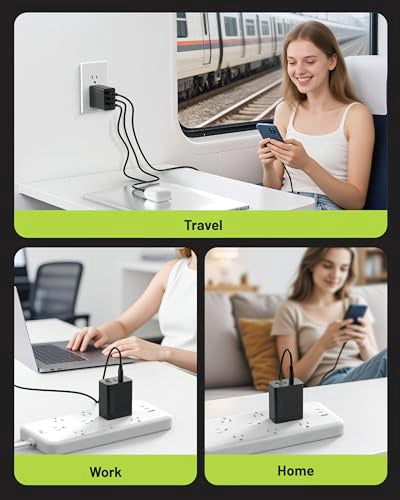 65W USB C Charger Block, 3-Port GaN Fast Wall Charger, Black - color: Black