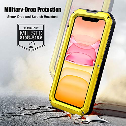 Beasyjoy Waterproof iPhone 11 Case - Metal Military Grade Defender with Built-in Screen Protector, Heavy Duty Rugged Shockproof Underwater Case (Yellow) - color: Yellow, size: iPhone 11