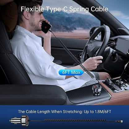 Syncwire USB C Car Charger 66W Super Fast Car Adapter with 6FT Coiled Cable - size: 6 feet