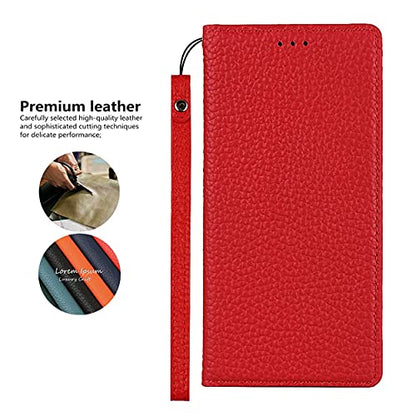 iCoverCase Compatible with iPhone 13 Pro Wallet Case, RFID Blocking Genuine Leather Magnetic Case with Wrist Strap and Card Slots Kickstand Feature Flip Cover 6.1 Inch (Red) - color: Red, size: iPhone 13 Pro
