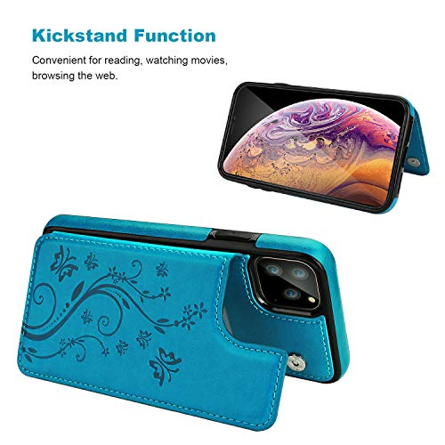 Vaburs for iPhone 11 Pro Max Wallet Case Card Holder Butterfly, Blue - color: Blue