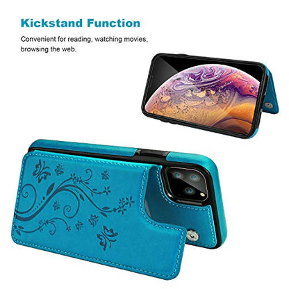 Vaburs for iPhone 11 Pro Max Wallet Case Card Holder Butterfly, Blue - color: Blue