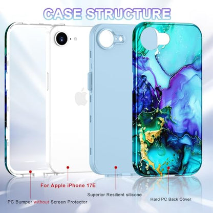 Btscase Compatible with iPhone 17e Case 6.1 Inch 2026,Marble Pattern 3 in 1 Heavy Duty Shockproof Full Body Rugged Hard PC+Soft Silicone Drop Protective Women Girl Phone Cases, Cyan - color: Cyan, size: iPhone 17e