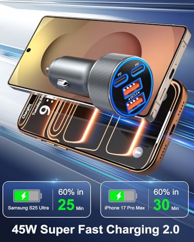 90W Car Charger USB C, Dual 45W Super Fast Charging Car Phone Charger - color: Gray
