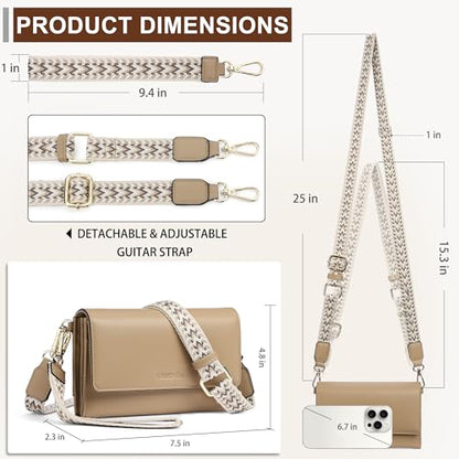 Small Crossbody Bags for Women RFID Vegan Leather Wristlet Phone Mini Purse Shoulder Handbag Wallet Travel Purse - color: Khaki