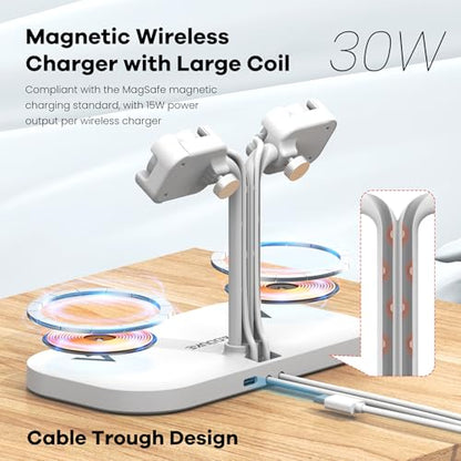 4 in 1 Dual Wireless Charging Dock and Watch Stand - color: A422SW-White