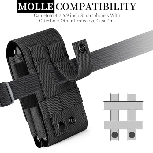 Dual Tactical Phone Pouch Molle Phone Holster Double Capacity Holder Universal Utility EDC Pouch for iPhone 17 Pro Max/17 Pro/16 Pro Max/16 Pro/15 Pro Max/15 - color: Black