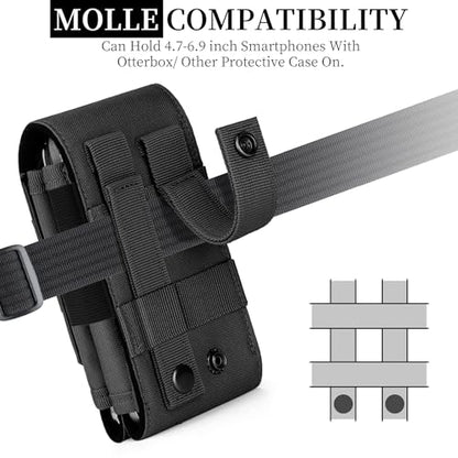 Dual Tactical Phone Pouch Molle Phone Holster Double Capacity Holder Universal Utility EDC Pouch for iPhone 17 Pro Max/17 Pro/16 Pro Max/16 Pro/15 Pro Max/15 - color: Black