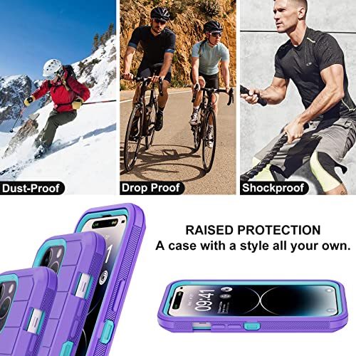 for iPhone 14 Pro Case with 2 Screen Protector,Full Body Shockproof Drop Protection Dust Proof Heavy Duty 3-Layer Rugged Durable Military Grade Cover for Apple iPhone 14 Pro 6.1" (Purple) - color: Purple/light green II