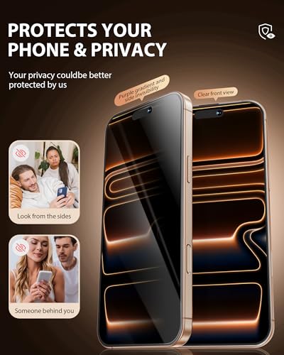 PDDKISS 2 Pack Privacy Screen Protector for iPhone 17 Pro - size: for iPhone 17 Pro - 6.3 inch
