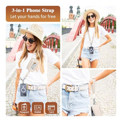 Clip and Go Strap for Phone with Wallet Crossbody, Phone Lanyard Detachable - Adjustable Crossbody Neck Strap with ID Window, Universal Clip for Phone/Keys/Cards (Beige) - color: Beige