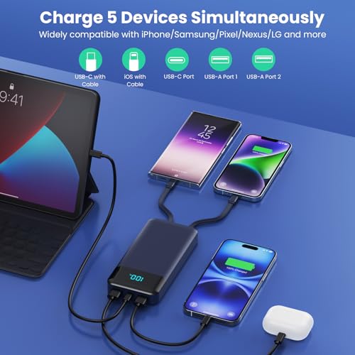 Portable Charger 40800mAh Power Bank,Built-in Cables,25W Fast Charging - color: Blue