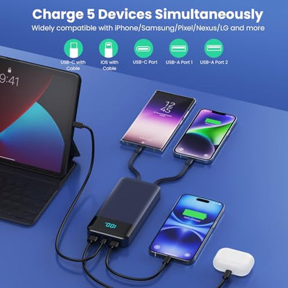 Portable Charger 40800mAh Power Bank,Built-in Cables,25W Fast Charging - color: Blue