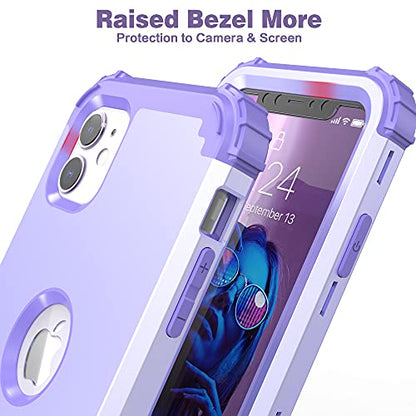 IDweel for iPhone 11 Case with Tempered Glass Screen Protector,Hybrid 3 in 1 Shockproof Heavy Duty Protection Hard PC Cover Soft Silicone Bumper Full Body Case for iPhone 11 6.1 Inch, Purple - color: Purple