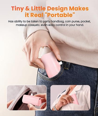 Mini Pink USB C Portable Battery Charger for iPhone 15 Pro Max, 4800mAh Little Charger Battery Pack Compact Power Bank Back Phone Charger for iPhone 15/16/Samsung Galaxy S22/Note 20/Google/Pixel - color: USBC-Pink