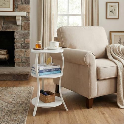 YEAKOO Small Round Side Table,3-Tier Slim Waist End Table for Small Spaces - color: White, style: Classic