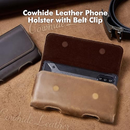 Gcepls Leather Phone Holster for iPhone 16 Pro Max,15 Pro Max,iPhone 14 Pro Max,13 Pro Max,Premium Genuine Leather Cell Phone Holster with Belt Clip,Phone Belt Holder Pouch Cover (Fits Thin Case on) - color: Brown, size: Large(6.65x 3.45 x0.63”)