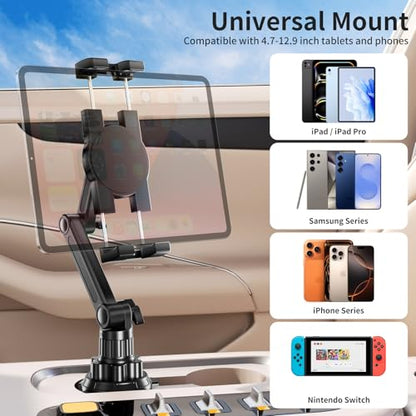 Tablet Holder for Car, Adjustable ipad car mount with Depth Large Clamp - style: Cup Tablet holder