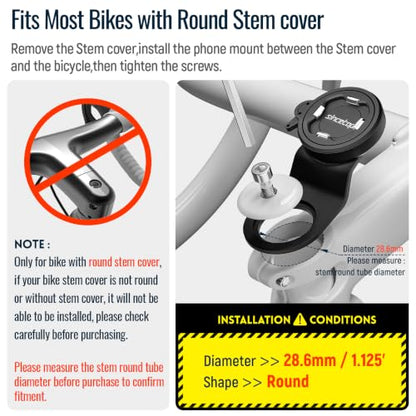 Bike Phone Mount Holder,Aluminum Bicycle Handlebar Stem Mini Phone Clamp - color: 【2nd Gen】Stem Mount-Black