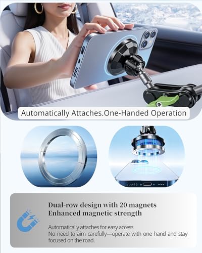 Magnetic Car Phone Holder, Ultra Stable Windshield Phone Mount, Strong Suction Cup & Powerful Magnetic, 360° Rotatable, Durable Premium Aluminum Alloy, for All Vehicles & All Smartphones - style: Extended