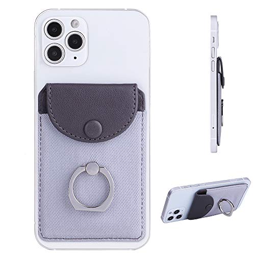 Self Adhesive Card Holder for Back of Phone with Ring Stand - Gray - color: (Finger Ring Gray)