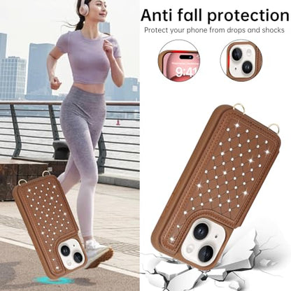 for iPhone 11 Wallet Case with Card Holder Slots and Strap, RFID Blocking Magnetic Flip Folio Cover, Crossbody Purse Protection Case with Kickstand,Brown Diamond - color: Brown Diamond, size: iPhone 11(6.1")