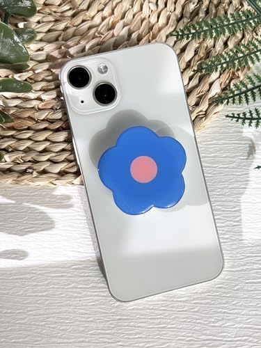 Cartoon Flowers Phone Grip Stand, Cute Clear Cell Phone Holder,Collapsible Cell Phone Accessory, Phone Charms Holder Support with Transparent Base for Kindle - color: blue