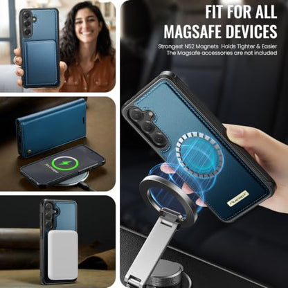 for Samsung Galaxy S25 Plus 2in1 Detachable Wallet Case, Sea Blue | Compatible with Magsafe, Magnetic, RFID Blocking Card Holder, Shockproof, Kickstand, Wireless Charging, PU Leather Flip Cover - color: Sea Blue, size: Galaxy S25 Plus - 6.7"