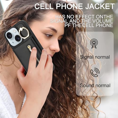 Crossbody Wallet Case for iPhone 11, with Card Slots Zipper Pocket Case, Flip Folio Purse RFID Blocking with Ring Kickstand Detachable Strap-Black - color: Black, size: iPhone 11(6.1")